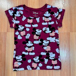 Women's small T-shirt Mickey Graphic Short Sleeve Cuffed Burgundy- Cute! EUC, $1